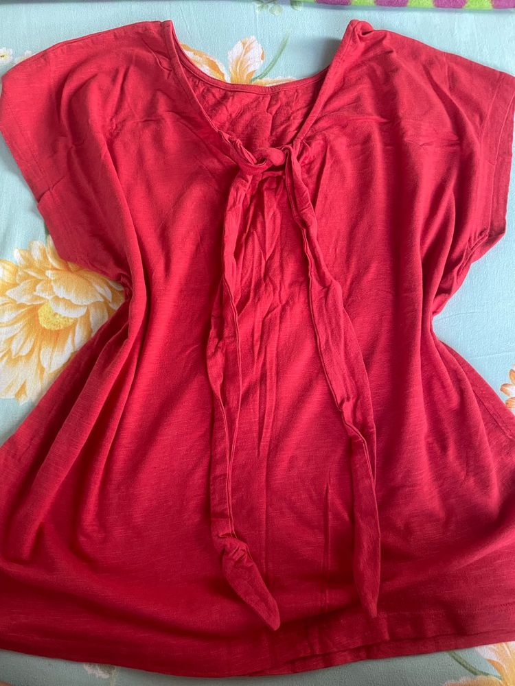 Red Tie-Neck Top