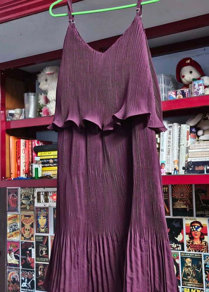 Burgundy Pleated Midi Dress