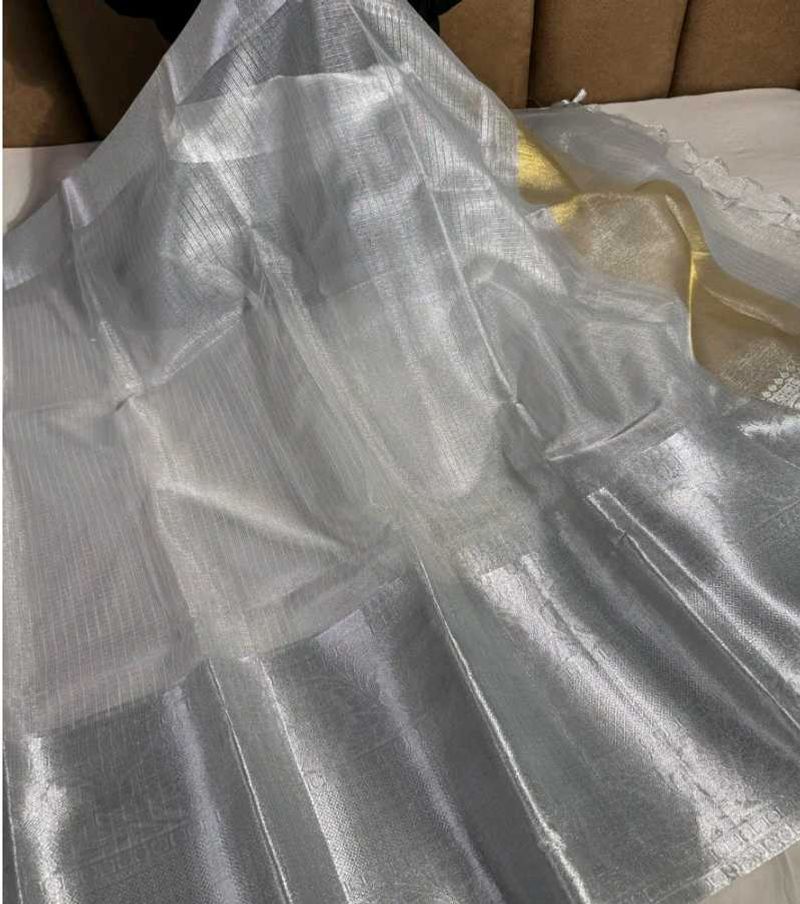 Elegant Silver Tissue Kota Saree