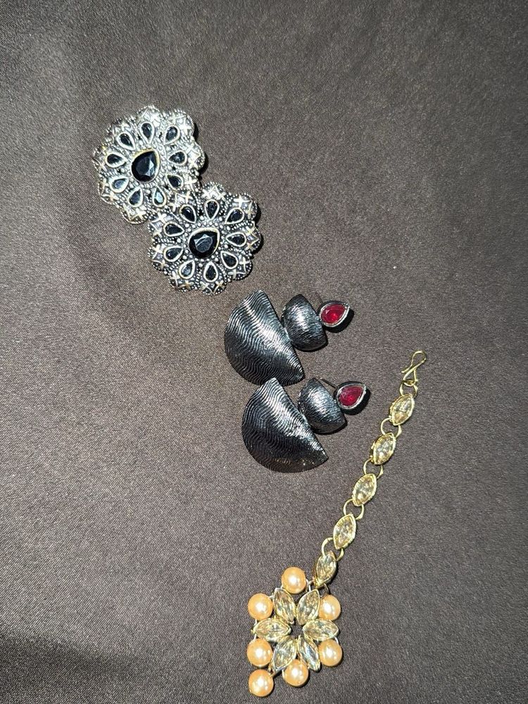 Oxidized Earrings with free Maang Tikka