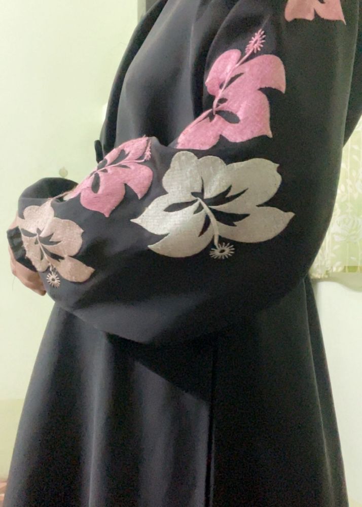 Floral Sleeve Black abaya nakab burkha