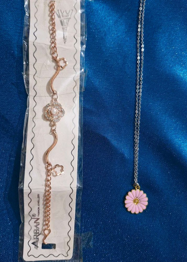 Rose Gold Bracelet and Flower Silver Chai