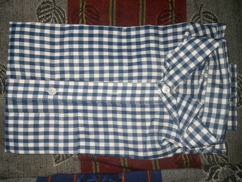 Blue Gingham Button-Down Shirt