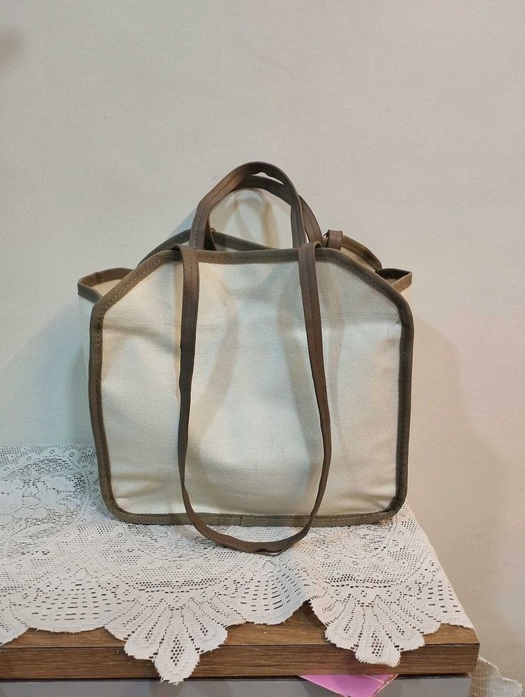 Canvas Tote Bag with Brown Trim