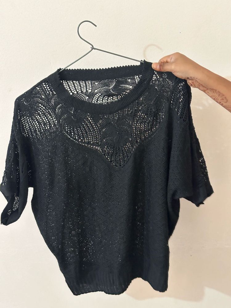 Net Cotton Blend Top