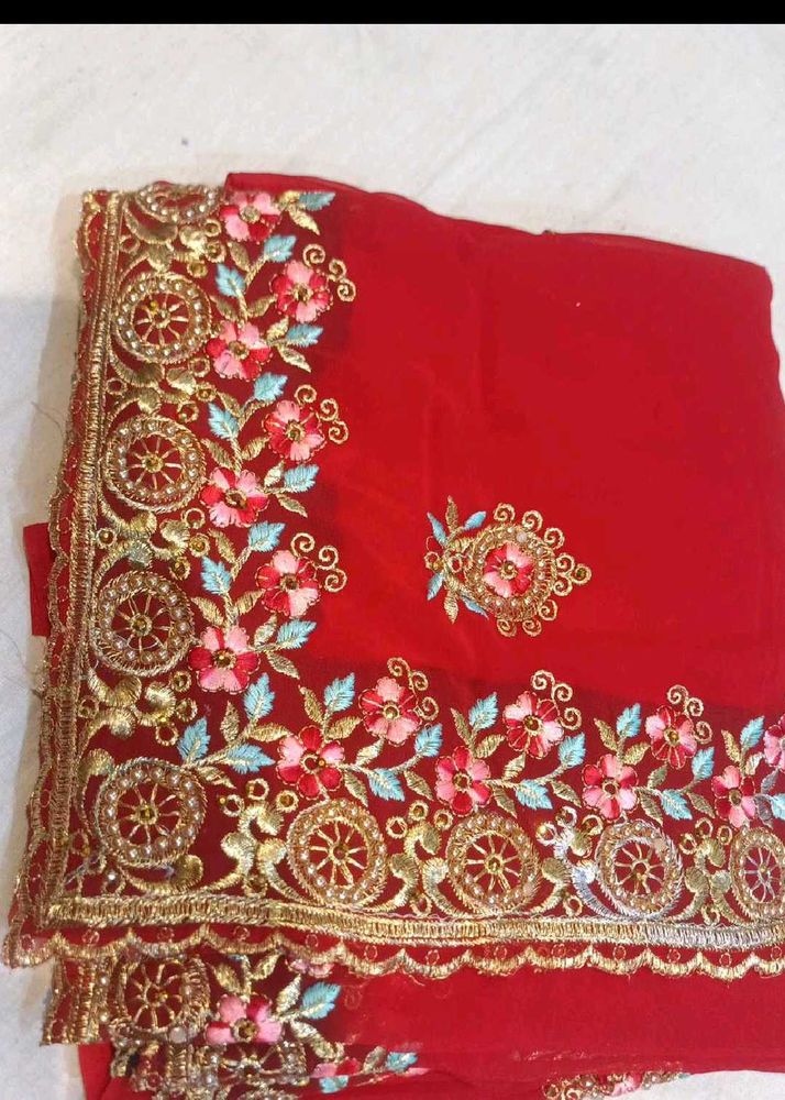Elegant Red Embroidered Saree
