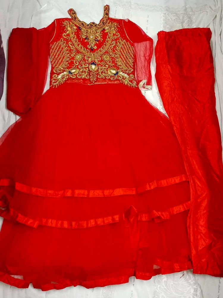 Red Embroidered Girls&#39; Dress