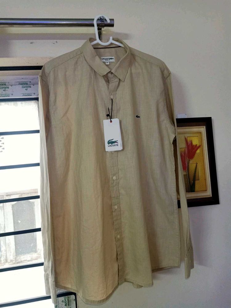 BRAND NEW LACOSTE BEIGE COTTON SHIRT