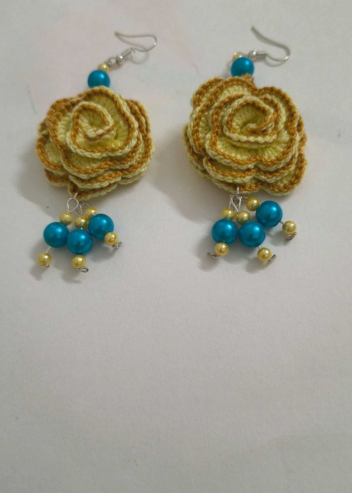 crochet rose earrings