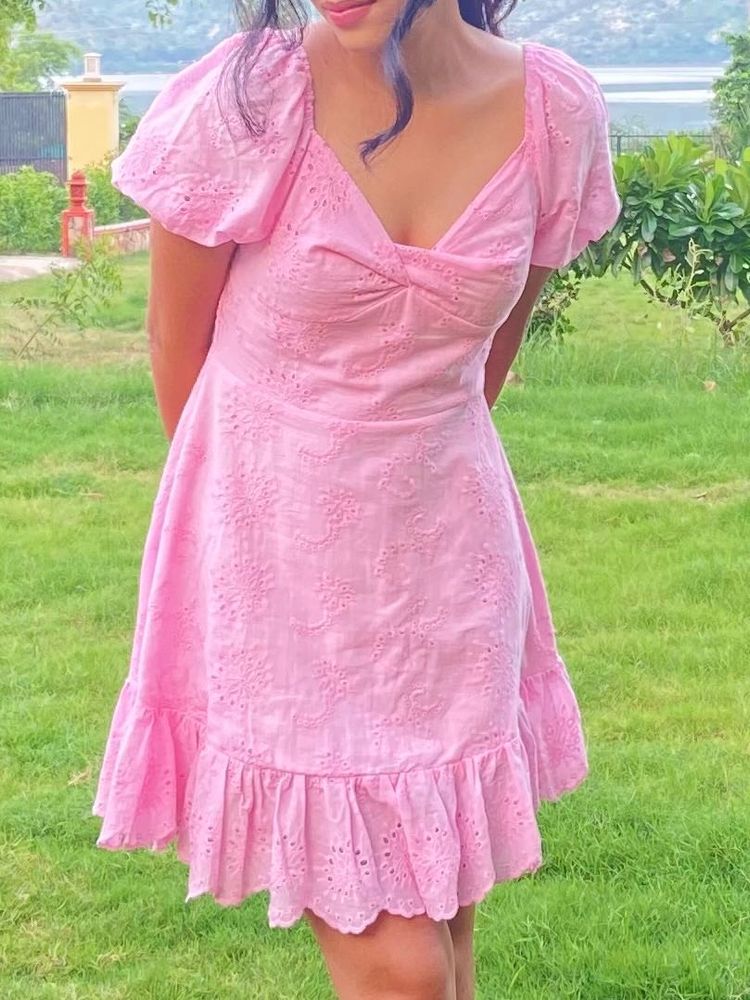 Pink Embroidered Mini Dress