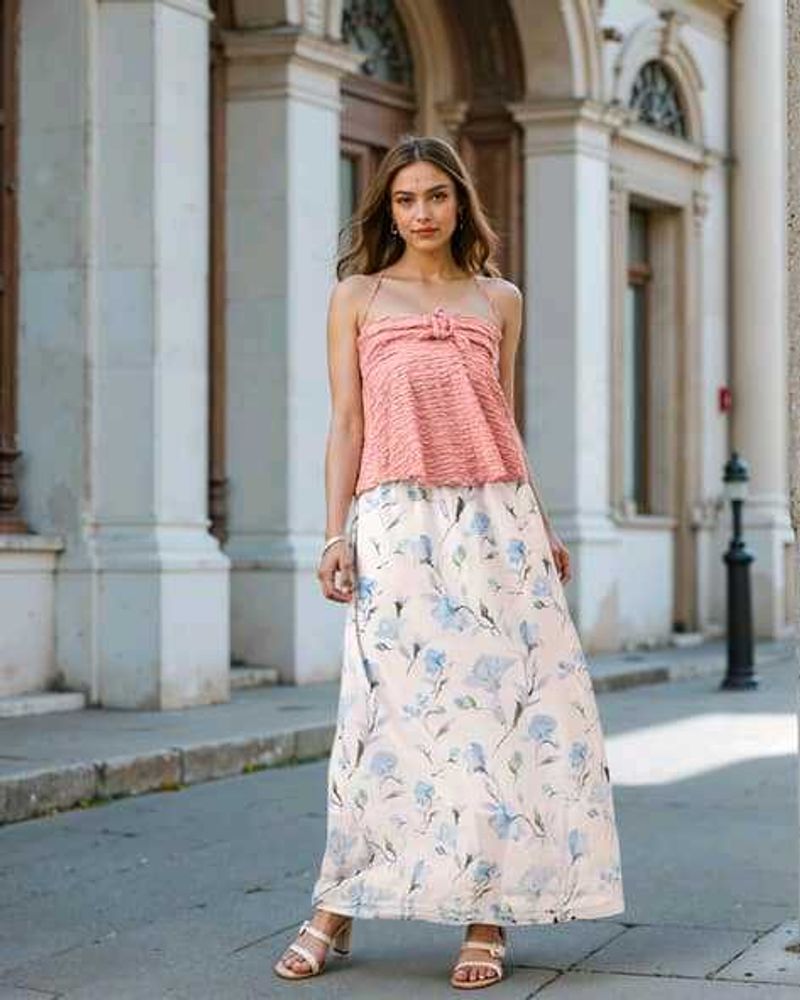 Elasticated Waist Floral Print A-line Maxi Skirt