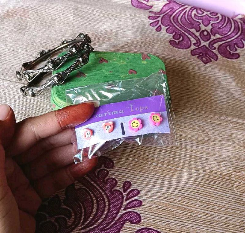 Cute Earrings+ Kangans