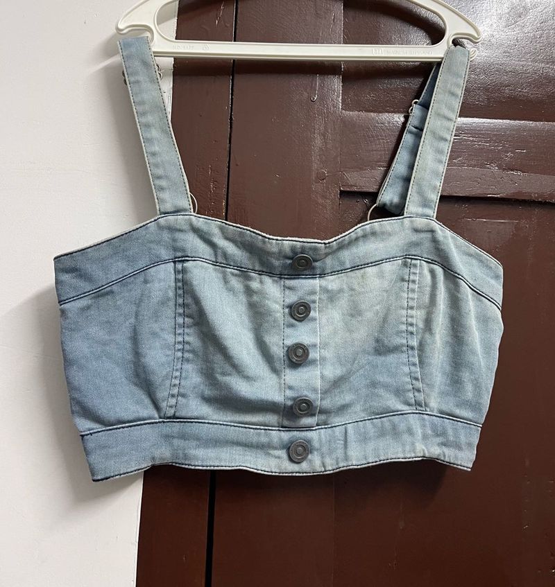 Denim Crop Bustier Top