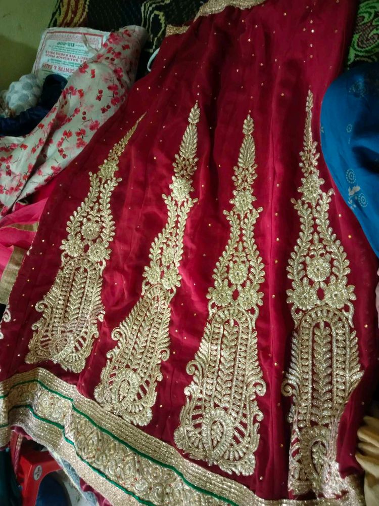 Red and Gold Embroidered Lehenga