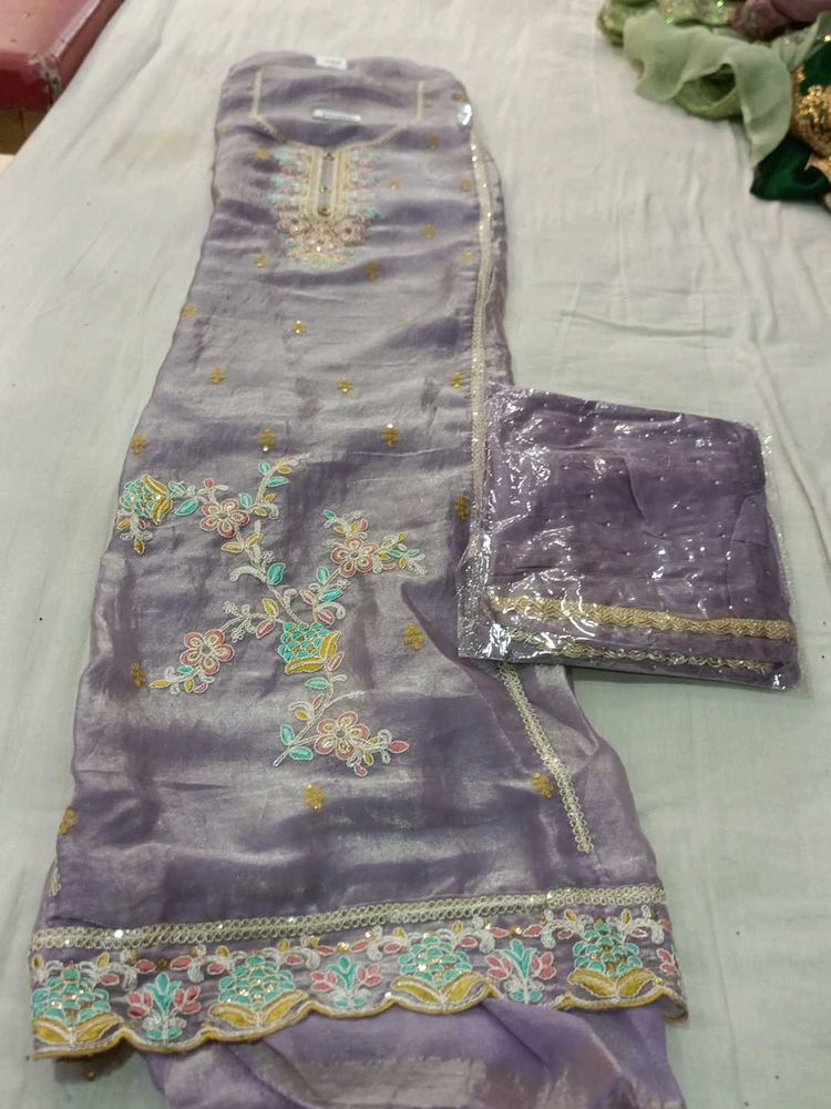 Lavender Floral Embroidered Salwar Kameez Suit