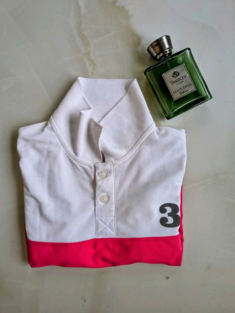 Stylish White &amp; Red Polo Shirt