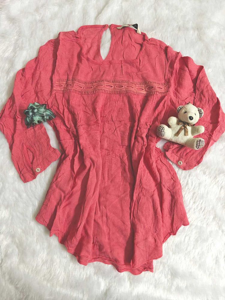 Coral Embroidered Top