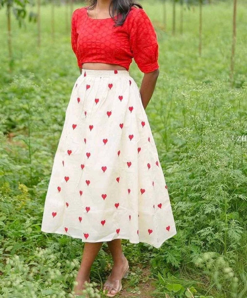 Red &amp; White Heart Print Skirt Set