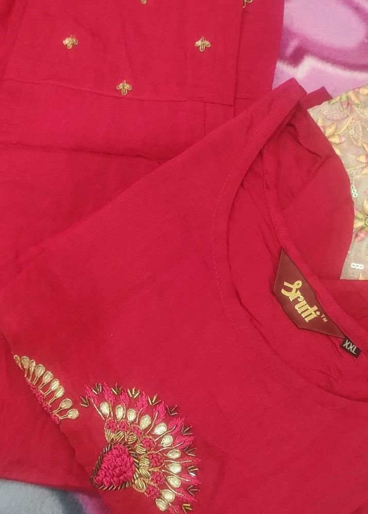 Red Zardosi Work Kurta Set