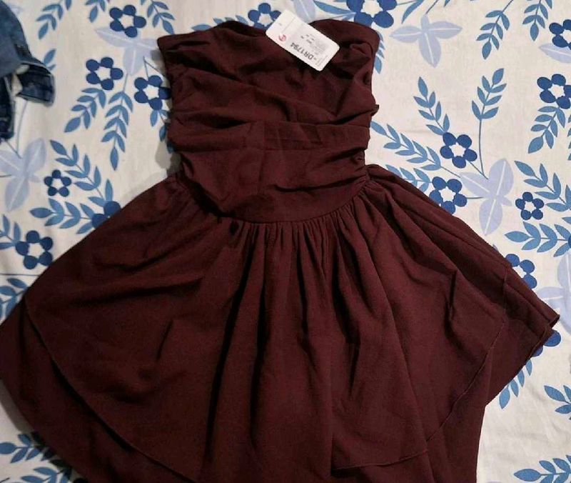 Maroon Strapless Mini Dress