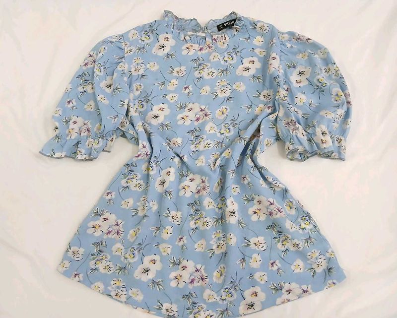 Floral Printed Fresh Blue Top