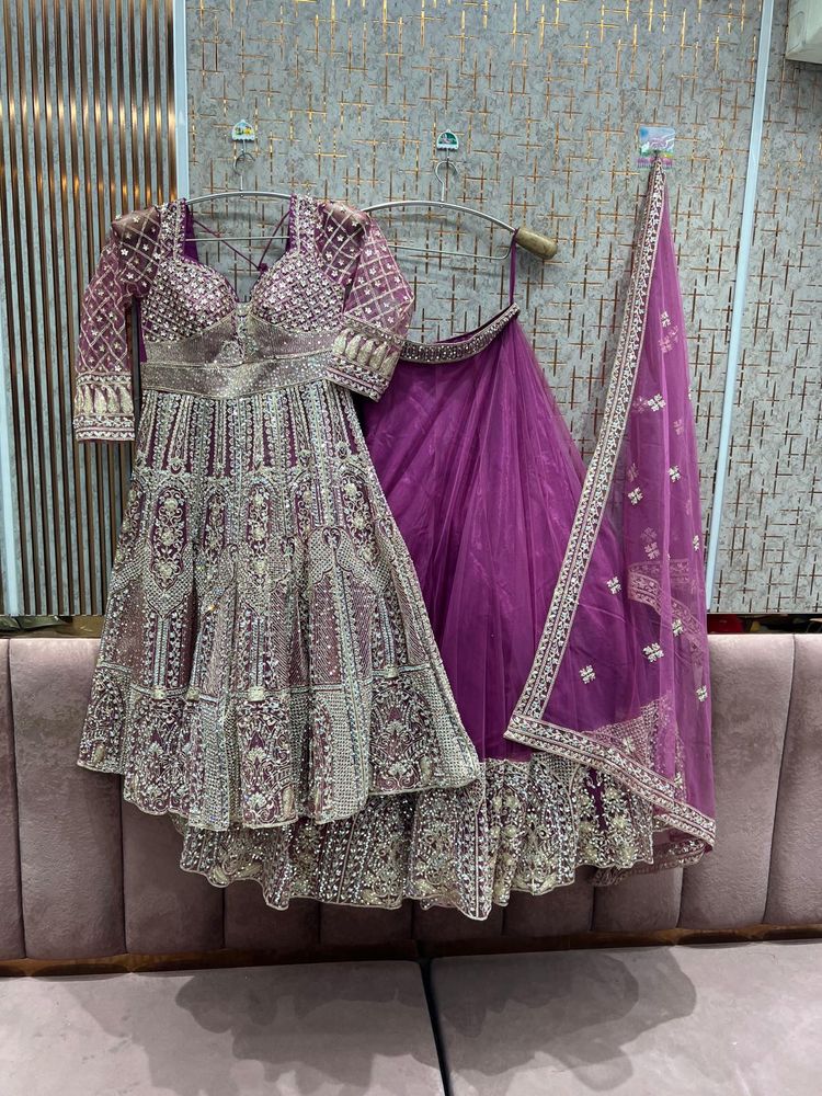 Purple Wedding Gown With Skirt And Dupatta