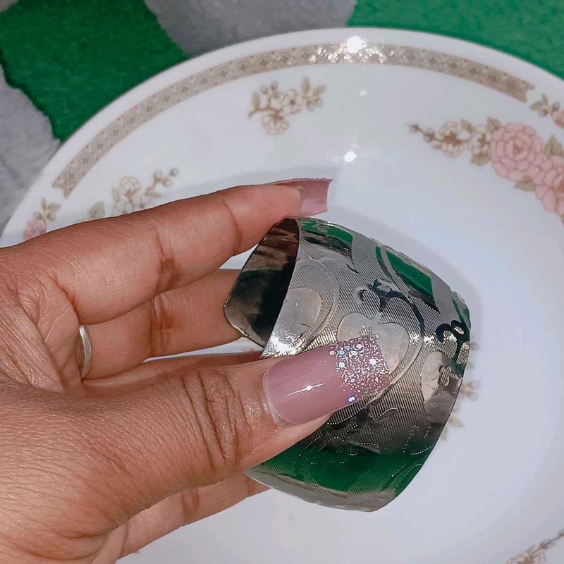 Etched Silver Tone Cuff Bracelet