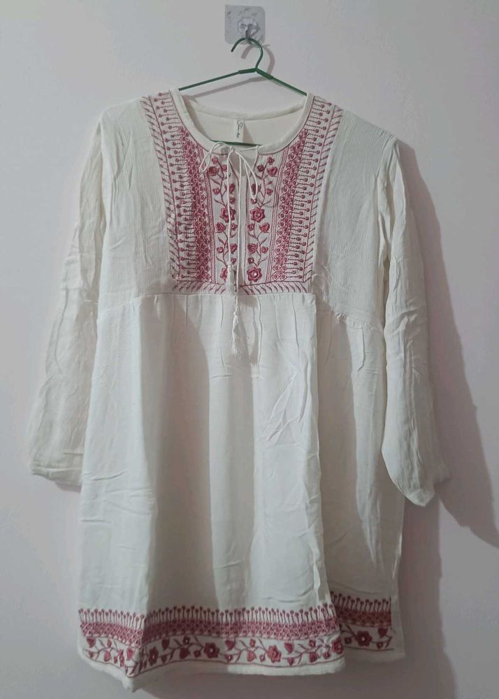 White Top Pink Embroidery