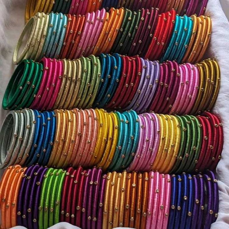 Colorful Thread Bangles (Pack Of 6) Or 3pair