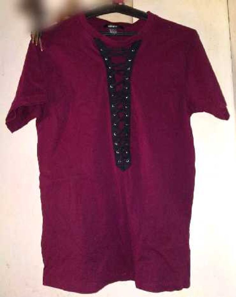 Burgundy Lace-Up Tee