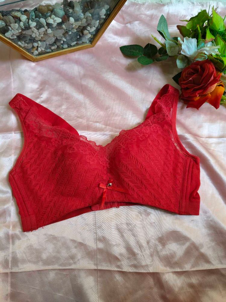 Red Bra with Lace Details