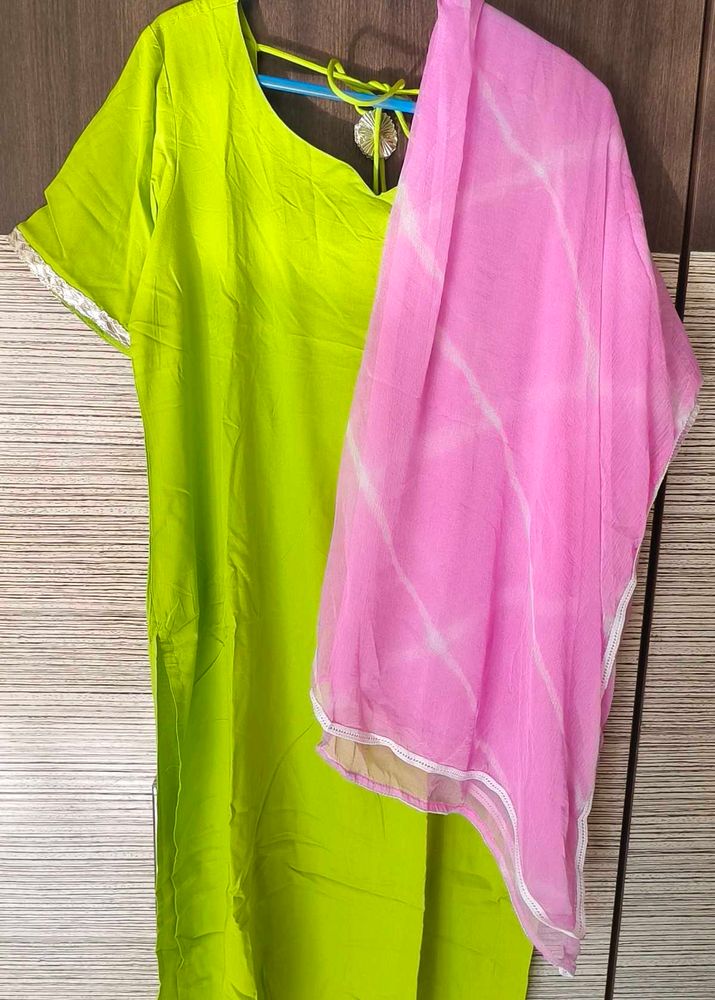 Lime Green Lehariya Suit Set Gayraa 2XL