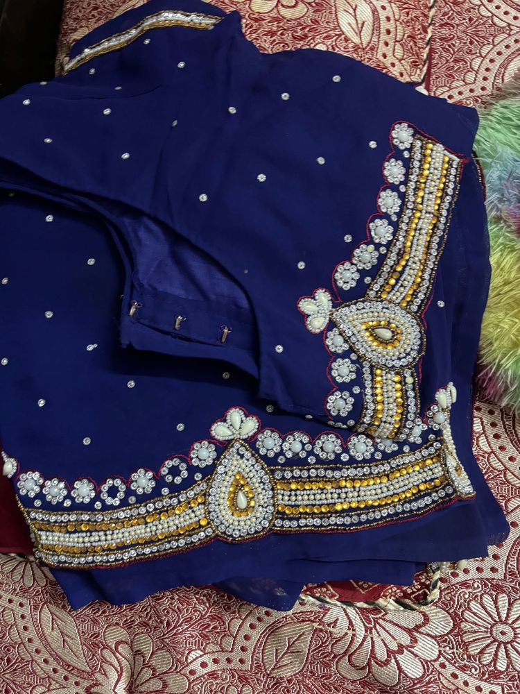 Navy Blue - Pearl Work Saree