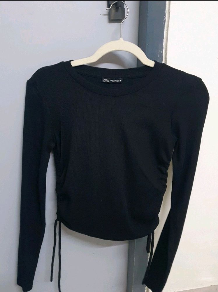 PRICE DROP Zara Dawstring Ribbed Black Top