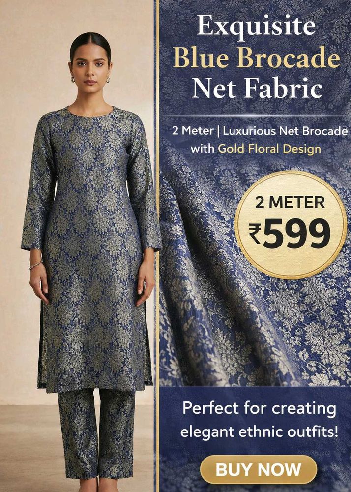 Exquisite Blue Brocade Fabric