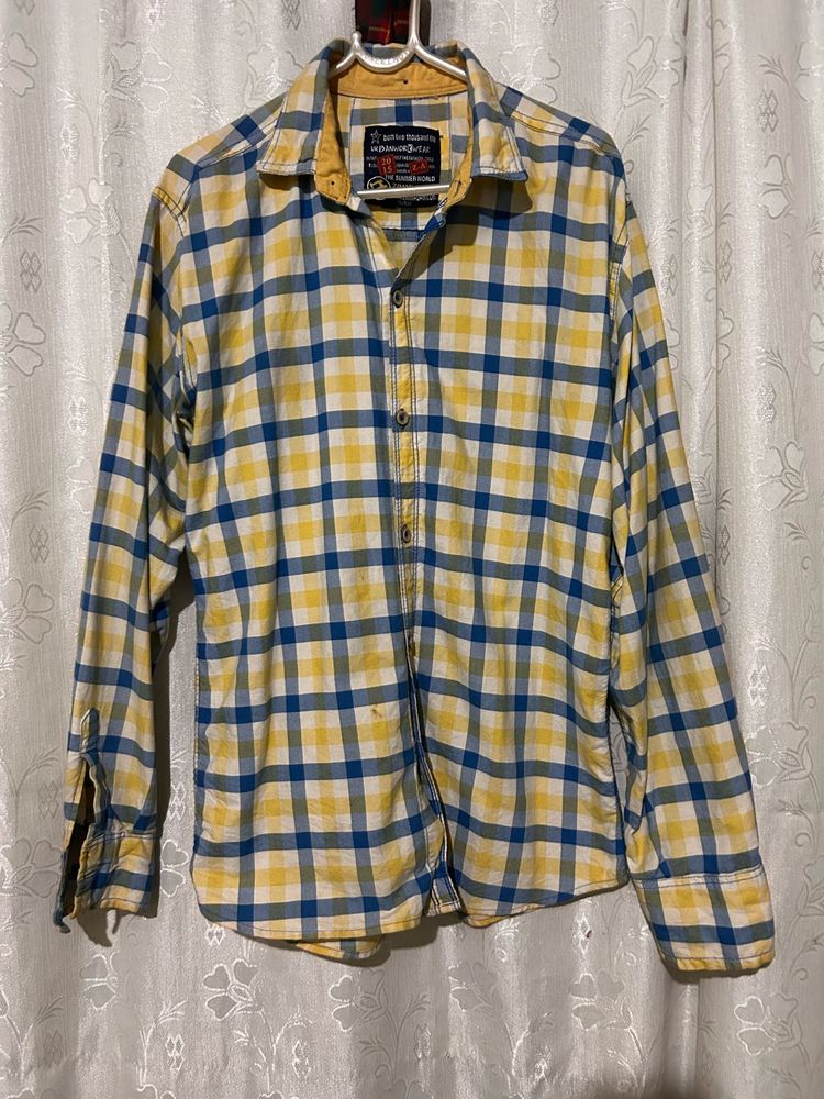 Checked Button-Down Shirt💛🖤💚