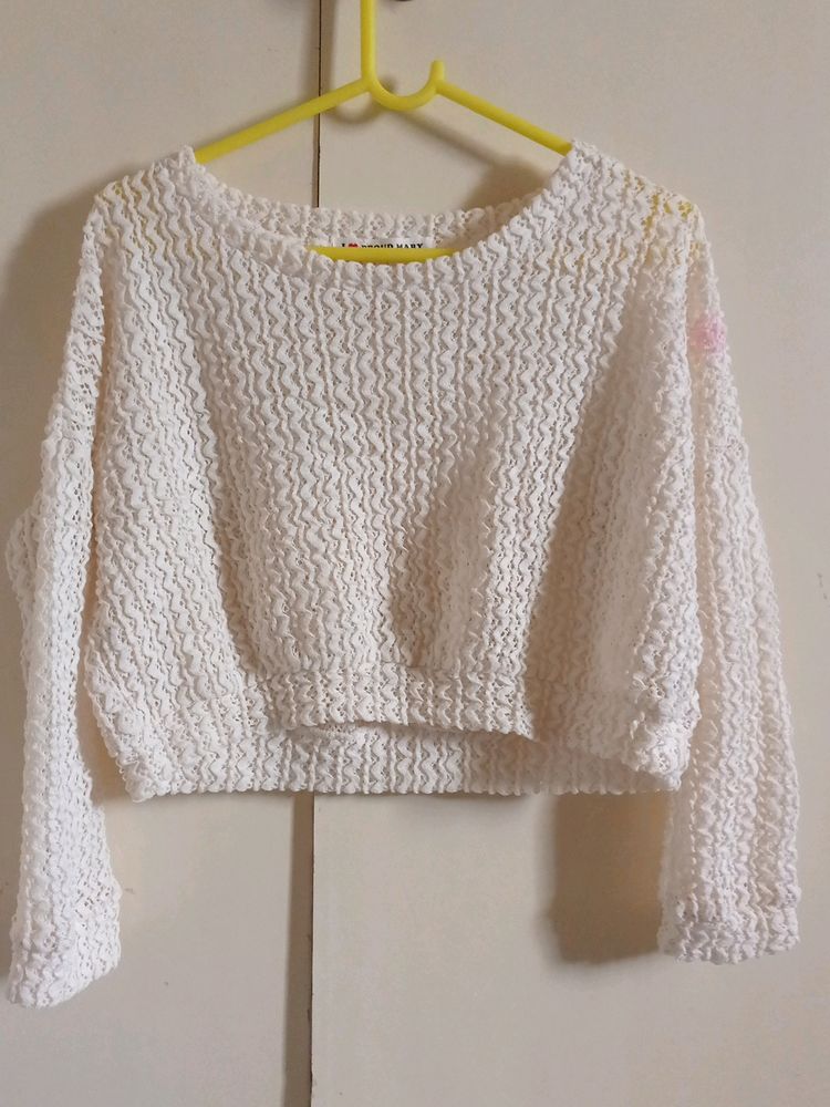 White Mesh Crop Top For Women, Medium And Small Size