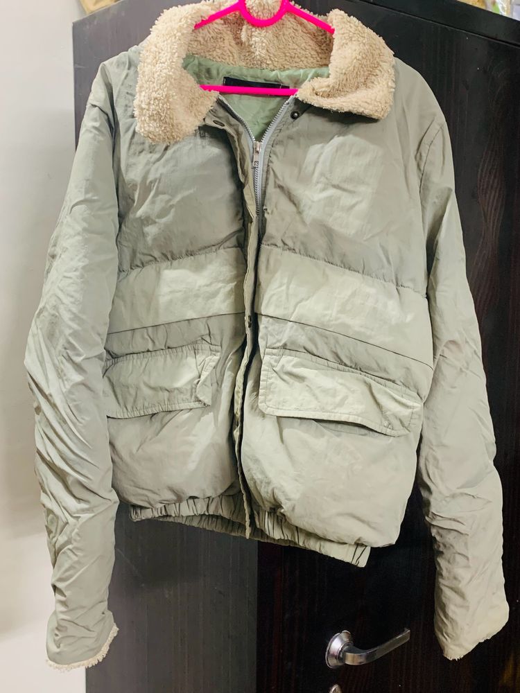 Pastel Light Olive Coloured Puffer Jacket