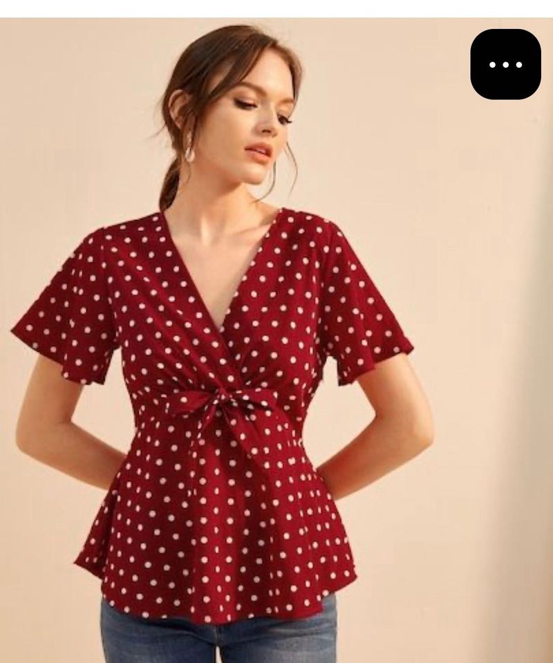 Casual Flared Sleeves Printed Women Maroon Top