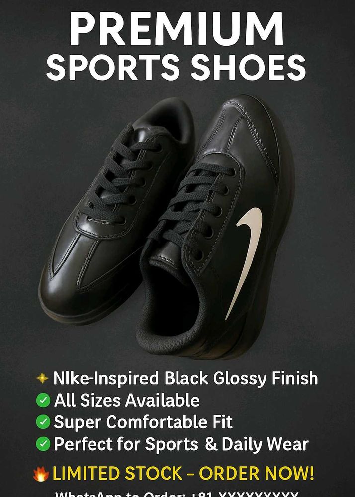 Black Glossy Sports Shoes