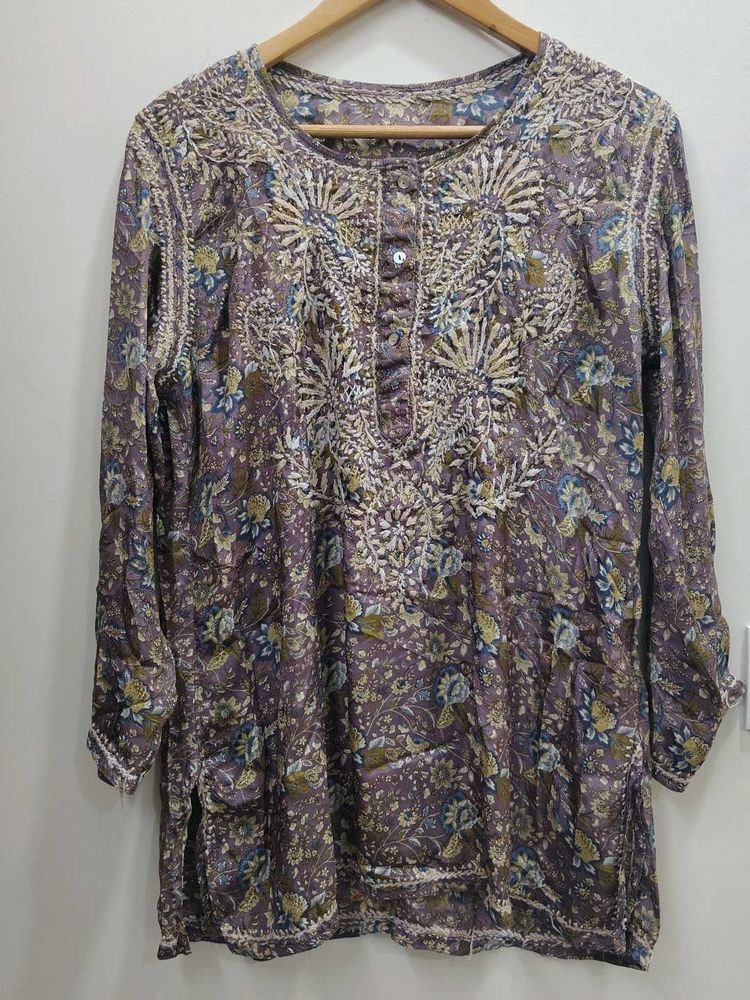 Chikankari Satin Short Kurta