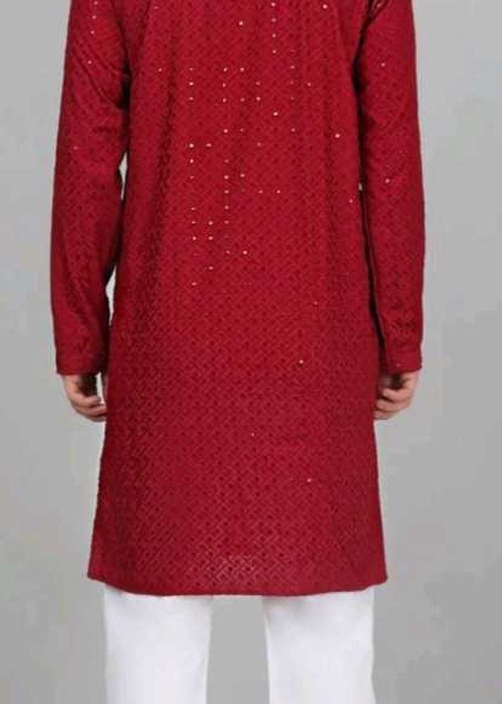 Kraft India Men Cotton Red Embroidered Sequined Ku