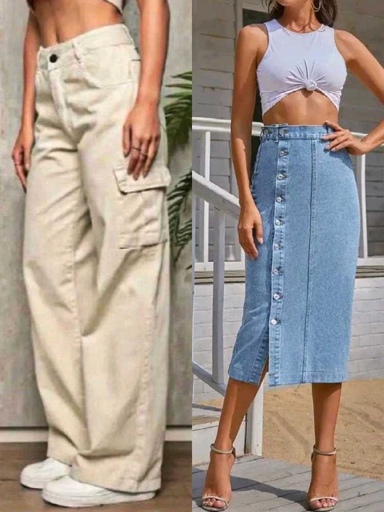 Combo‼️‼️‼️Trendy Denim Skirt &amp; Cargo Pants🌺