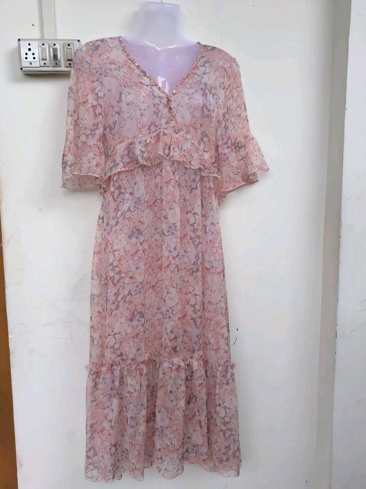 Floral Chiffon Midi Dress