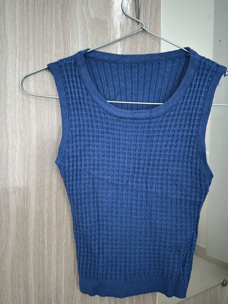 Blue Knit Sleeveless Top