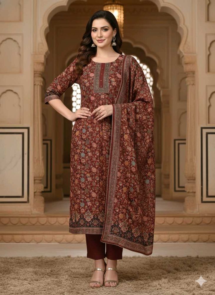 Elegant Maroon Kurta Set with Dupatta (women's)