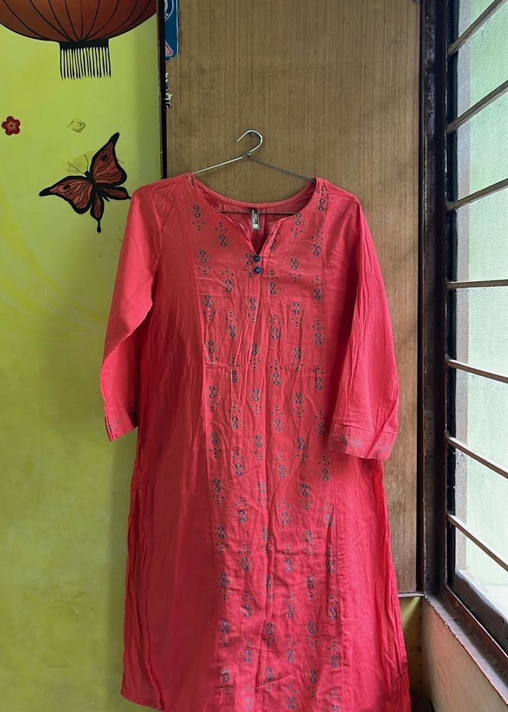Coral Embroidered Kurta