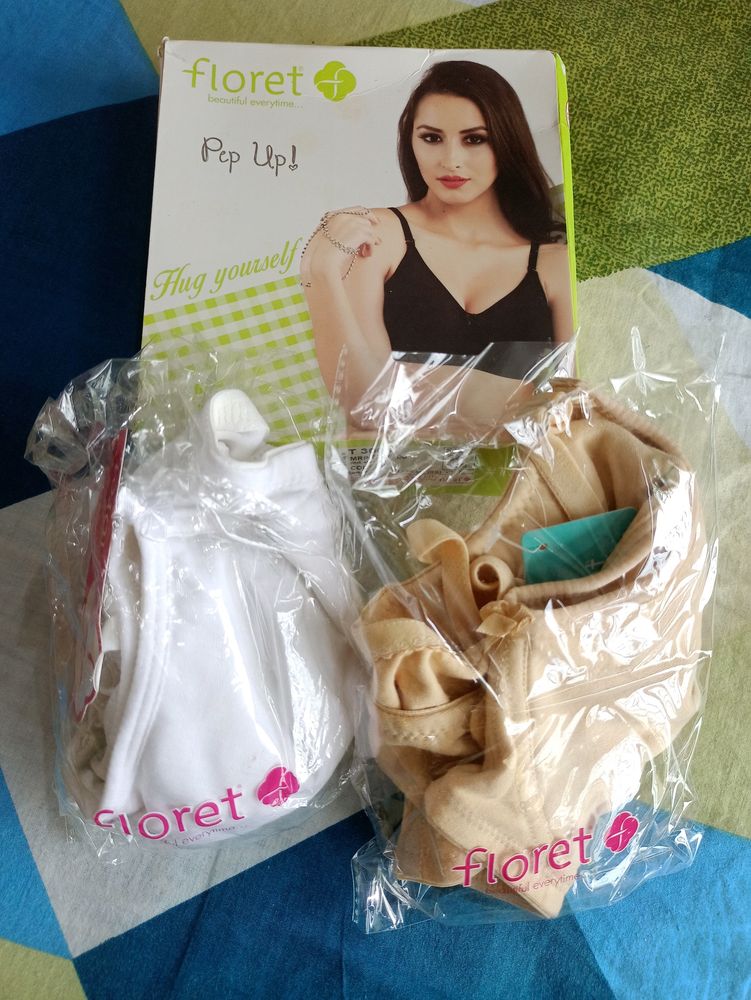 Floret T-shirt Light Padded 2 Piece Bras ( White &amp;