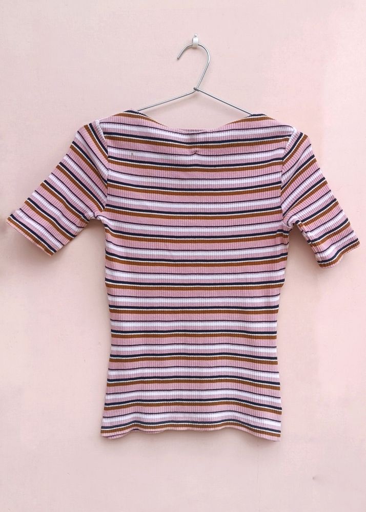 Pink stripes ribbed top (UNUSED)