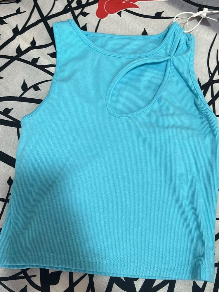 Cute Blue Cutout Tank Top